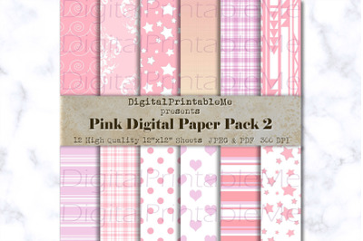 Light Pink Digital Paper, pattern Scrapbook Pack, printable mixed vari