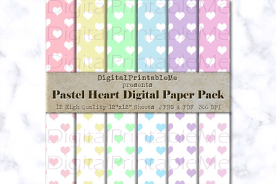 Pastel Hearts Digital Paper, Shabby pattern, Scrapbook Pack, printable
