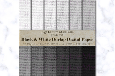 Black Gray White Burlap Digital Paper Pack, Variety of Shades, Mixed g