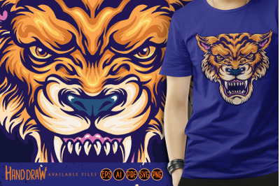 Angry Tiger Head SVG Illustration