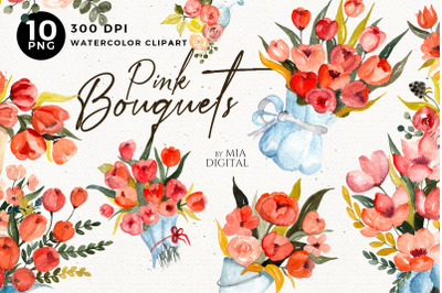 Pink Bouquets Watercolor Flowers