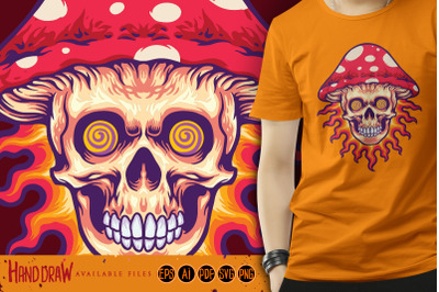 Trippy Mushroom Head Skull On Fire SVG Illustrations