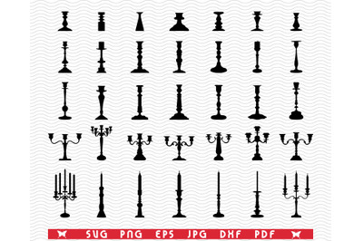 SVG Candlesticks, Black silhouettes, Digital clipart