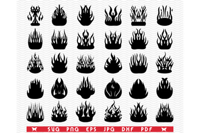 SVG Fire Flames&2C; Tattoo&2C; Black silhouettes&2C; Digital clipart