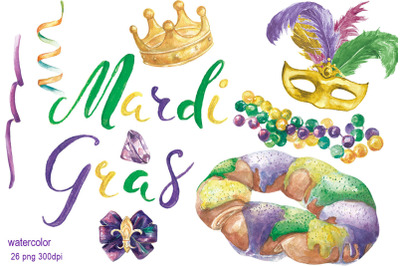 Mardi Gras watercolor clip art