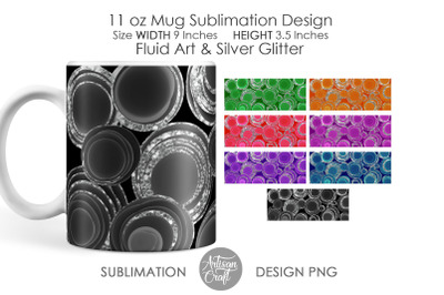 11 oz mug sublimation design, Fluid art, Chunky Glitter