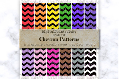 Black Rainbow Chevron, Zigzag Pattern Digital Paper,  Scrapbook Pack,