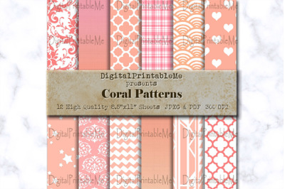 Shabby Coral Digital Paper, Linen burlap texture pattern, pink peach,