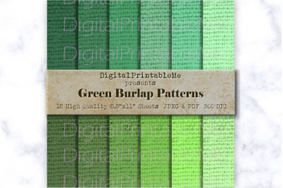 Green Burlap Digital Paper Pack, Variety of Shades, Mixed Green Patter