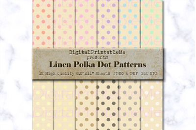 Polka Dot Digital Paper, Shabby Linen pattern Scrapbook Pack, printabl