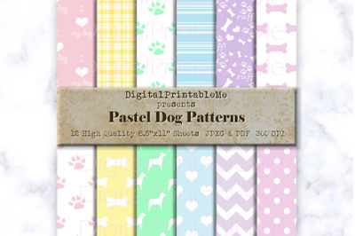 Pastel Dog Mix, Digital Paper Pack, Variety of Patterns, dog lover Scr
