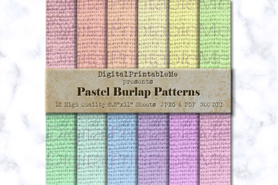 Pastel Burlap Digital Paper Pack, Rainbow Variety of Mixed Colors, Scr