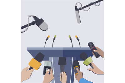 Rostrum with microphones to interview, press conference and claim