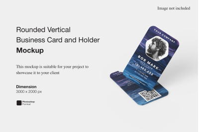 Rounded Vertical Business Card and Holder Mockup