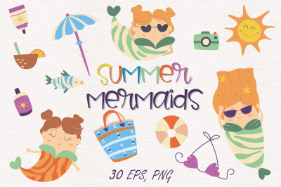 Little Mermaid clip art Summer beach sticker png Under the sea nursery