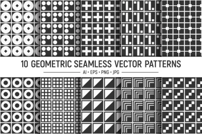 10 geometric shapes seamless vector patterns