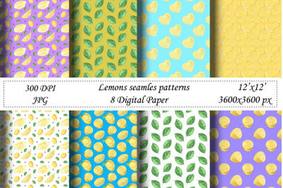 Lemons Seamless Patterns.Watercolor Digital paper.JPG Lemon