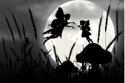 cute fairy mom and girl silhouette