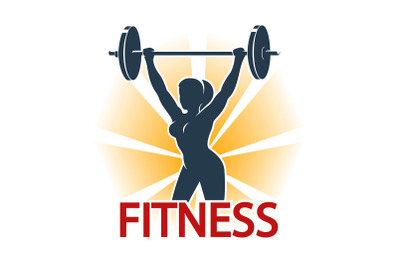 Fitness Emblem with silhouette of woman doing barbell exercise