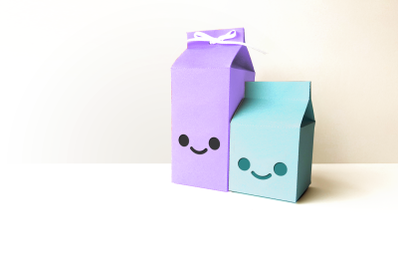 Milk Carton Boxes with Kawaii Face Cutout | SVG | PNG | DXF | EPS