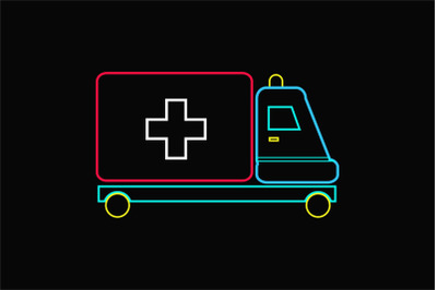 Medical Icon Neon Line with Ambulance