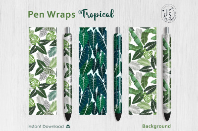 Tropical Leaf Pen Wraps PNG File Set