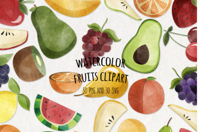 Watercolor Fruits Clipart | Set of 30