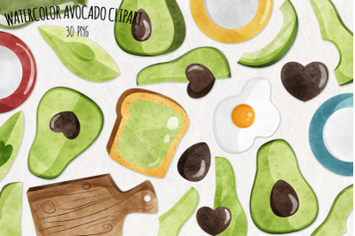 Watercolor Avocado Clipart | Set of 30
