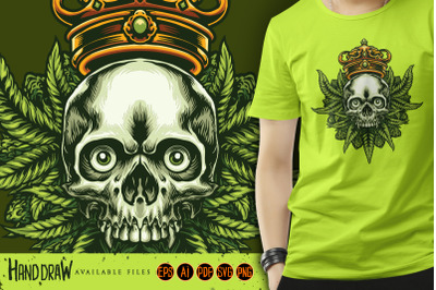 King Cannabis Skull And Weed Leaf SVG Illustrations