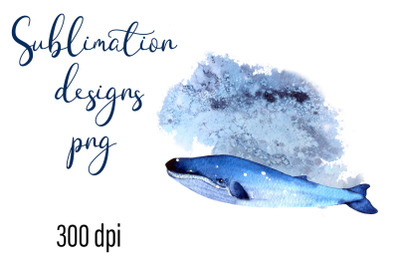 Little Whale Watercolor Sublimation Png