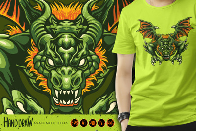 Green Dragon Attack SVG Illustration