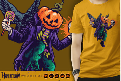 Halloween Dancing Pumpkins And Crows SVG Illustration