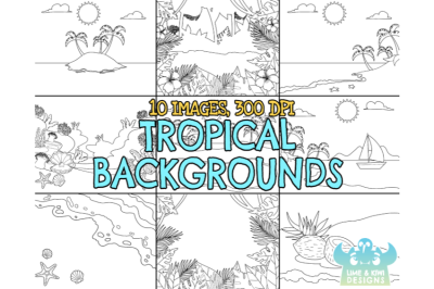 Black and White Tropical Backgrounds Clipart - Lime and Kiwi Designs