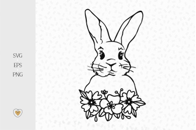 Bunny with flowers svg, Rabbit face svg, Easter bunny svg