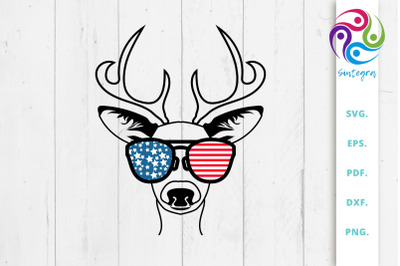 4th Of July Antlers Deer With Sunglasses USA America