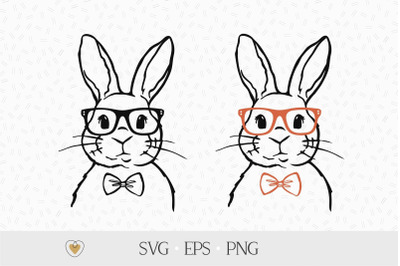 Rabbit with glasses and bow tie svg, Boy rabbit png, Bunny