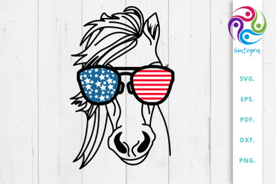 4th Of July Horse With Sunglasses USA America