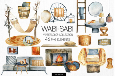 Wabi-sabi watercolor clipart