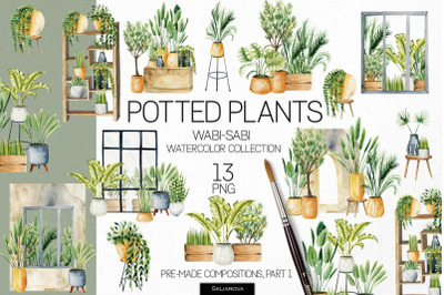 Potted plants, Part 1. Interior clipart.