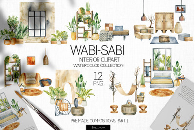 Wabi-sabi interior scenes clipart, Part 1