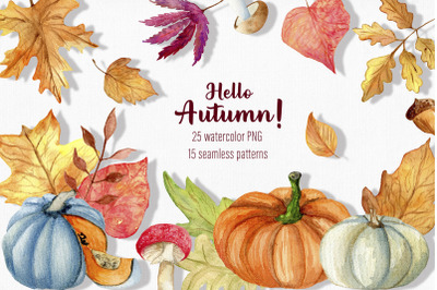 Watercolor autumn clipart / Fall clipart / Pumpkin clipart / Autumn pn