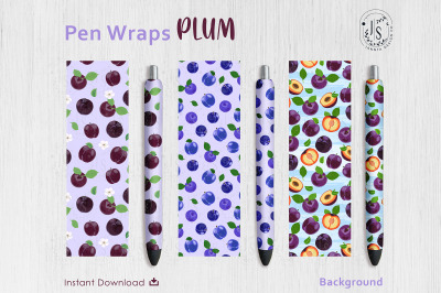 Plum Fruit Pen Wraps PNG File Set