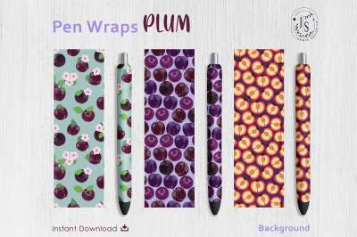 Plum Fruit Pen Wraps PNG File Set