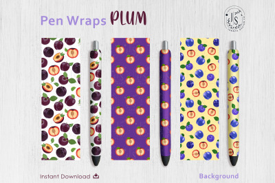 Plum Fruit Pen Wraps PNG File Set