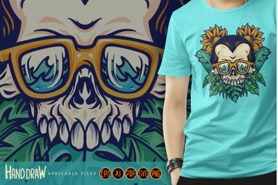 Skull Summer Beach Flowers SVG Illustrations