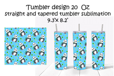 Tumbler Design 20oz. Sublimation. Watercolor cute panda.Blue