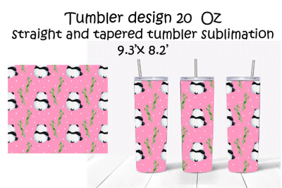 Tumbler Design 20oz. Sublimation. Watercolor cute panda.Pink