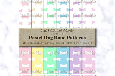 Dog Bone print Mix, Pastel rainbow white, Digital Paper Pack, 8.5&quot;x11&quot;