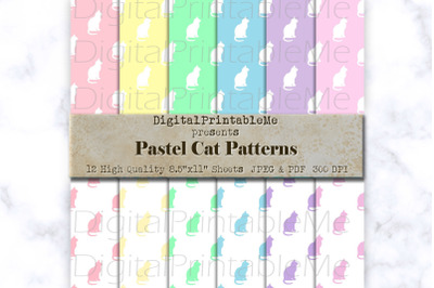 Pastel Cat Digital Paper Pack, Variety of Colors, cat lover, Scrapbook