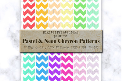 Multicolor Chevron Digital Paper, Neon White Zigzag  pattern,  Scrapbo